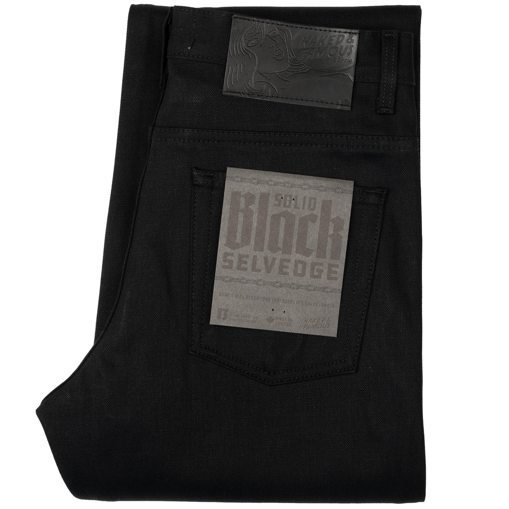 Naked & Famous Groovy Guy Solid Black Selvedge Size 28(TRUE SIZE 30×30)